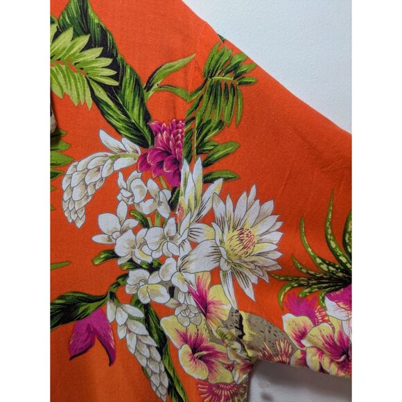 Clio Orange Hawaiian Floral Print Button-Up Shirt Short Sleeves, Size S - Picture 6 of 9